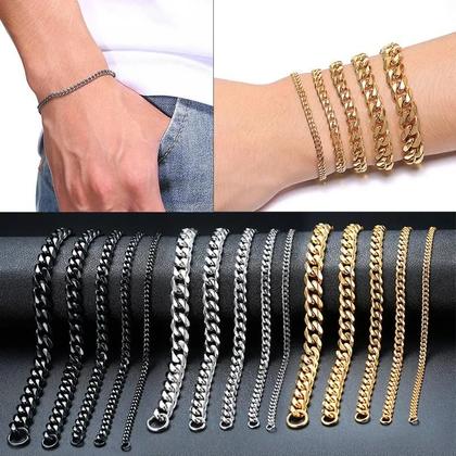 Imagem de Pulseiras De Corrente Cubana Em Aço Inoxidável Unissex 3-11mm Vnox Joias Para Pulso Masculinas E