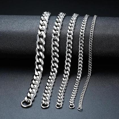 Imagem de Pulseiras De Corrente Cubana Em Aço Inoxidável Unissex 3-11mm Vnox Joias Para Pulso Masculinas E