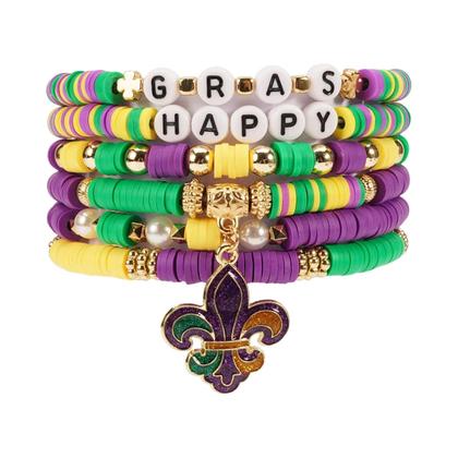 Imagem de Pulseiras De Glitter Para Mulheres Para O Carnaval, Charme De Flor De Lis Em Roxo E Verde, Pulseiras