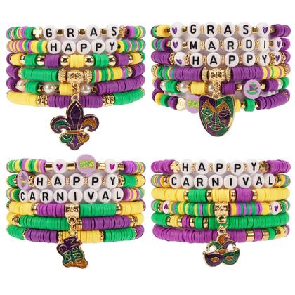 Imagem de Pulseiras De Glitter Para Mulheres Para O Carnaval, Charme De Flor De Lis Em Roxo E Verde, Pulseiras