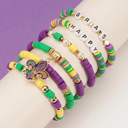 Imagem de Pulseiras De Glitter Para Mulheres Para O Carnaval, Charme De Flor De Lis Em Roxo E Verde, Pulseiras