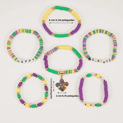 Imagem de Pulseiras De Glitter Para Mulheres Para O Carnaval, Charme De Flor De Lis Em Roxo E Verde, Pulseiras