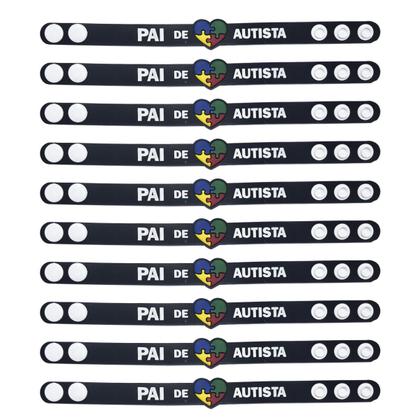 Imagem de pulseiras identificação autismo 22cm pai e mãe de autista com regulagem cores preta azul rosa 10un