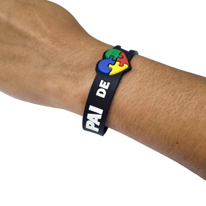 Imagem de pulseiras identificação autismo 22cm pai e mãe de autista com regulagem cores preta azul rosa 10un