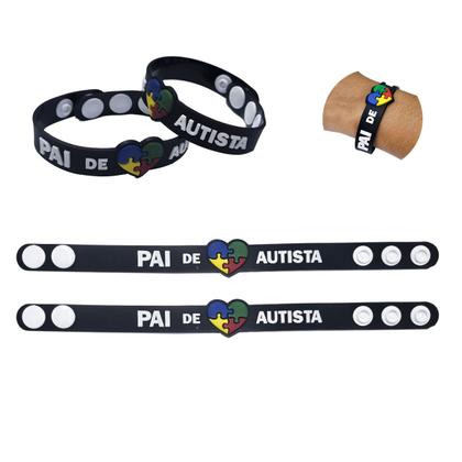 Imagem de pulseiras identificação autismo 22cm pai e mãe de autista com regulagem cores preta azul rosa 10un