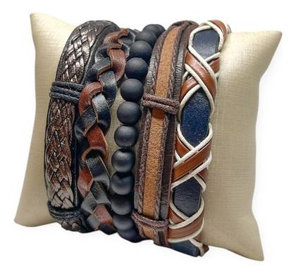 Imagem de Pulseiras Liderança Masculinas De Couro Kit C/5