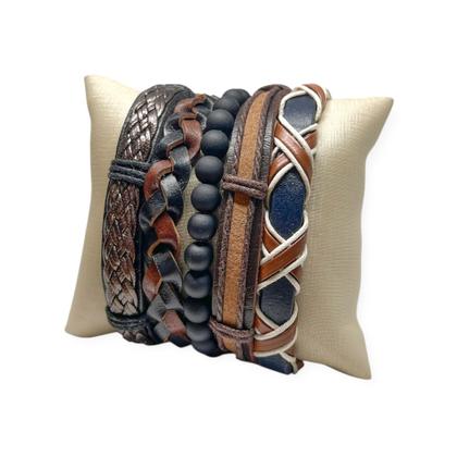 Imagem de Pulseiras Liderança Masculinas De Couro Kit C/5