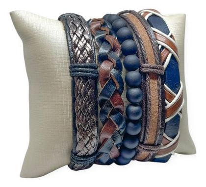 Imagem de Pulseiras Liderança Masculinas De Couro Kit C/5