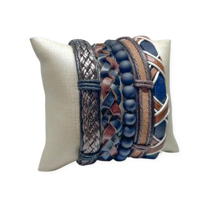 Imagem de Pulseiras Liderança Masculinas De Couro Kit C/5