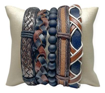 Imagem de Pulseiras Liderança Masculinas De Couro Kit C/5