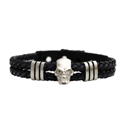 Imagem de Pulseiras Masculinas Couro Caveira Prata Kit C / 03 + Colar Ponta de Flecha