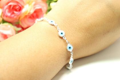 Imagem de Pulseiras Prata Legitima 925 Olho Grego Branco