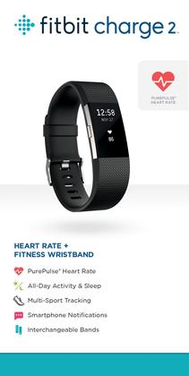 Imagem de Pulsera de Actividad Fitbit Charge 2 Sensor de Ritmo Cardíaco Negra Talla Grande