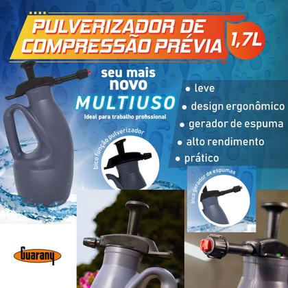 Imagem de Pulverizador De Compressão Guarany De 1,7 L Prévia Borrifador Bomba Manual Kit Bico Espuma Snow Foam