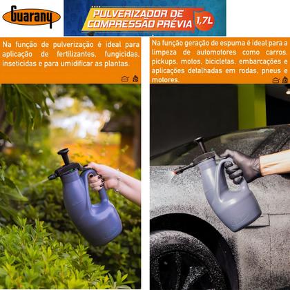 Imagem de Pulverizador De Compressão Guarany De 1,7 L Prévia Borrifador Bomba Manual Kit Bico Espuma Snow Foam
