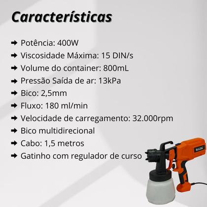 Imagem de Pulverizador Tinta Elétrico Pistola Pintura 3 Bico Metal Laranja Hilda Parede Ar Direto Baixa Pressão Com Fio