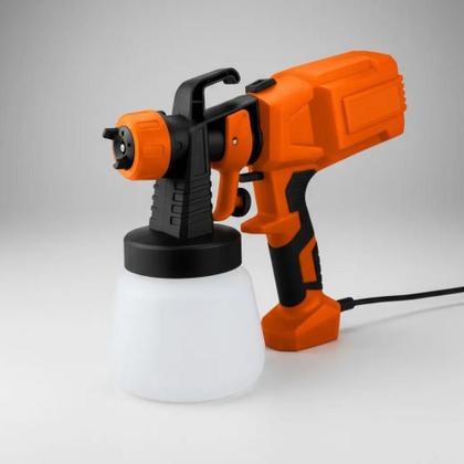 Imagem de Pulverizador Tinta Elétrico Pistola Pintura 3 Bico Metal Laranja Hilda Parede Ar Direto Baixa Pressão Com Fio