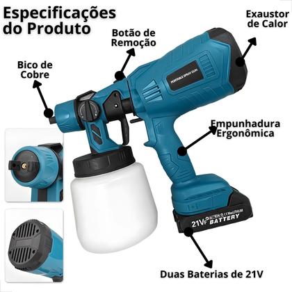 Imagem de Pulverizadora de Tinta Pintar Parede 2 Bateria Portatil Spray Eletrico Portatil Recarregável