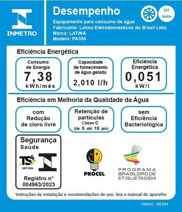 Imagem de Purificador de água gelada latina compressor pa355 preto e prata 127v