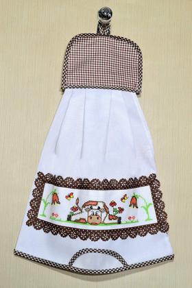 Imagem de Puxa Saco Branco Bordado Ponto Cruz Vaquinha e Flores 46x34cm Prático