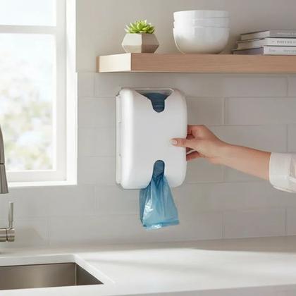 Imagem de Puxa Saco Dispenser Branco Porta Sacolas Plástica com Adesivo 3M