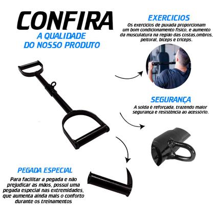 Imagem de Puxador Barra Pulley Neutro Reto 60cm Academia Treino Fitness Profissional Cross over Puxada Costas Braço