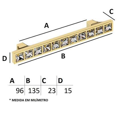 Imagem de Puxador Cristal - IL 4410 - Dourado - 96MM