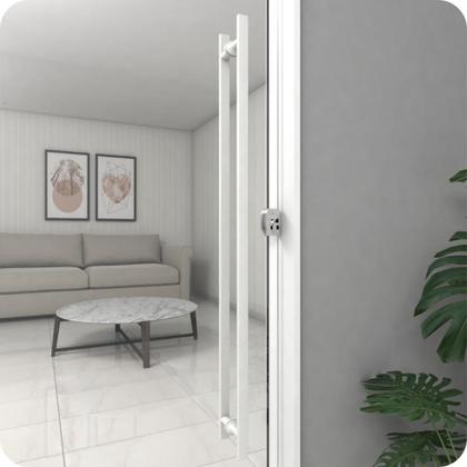 Imagem de Puxador De Porta Branco Vidro Pivotante Madeira 120cm M.S