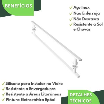 Imagem de Puxador De Porta Branco Vidro Pivotante Madeira 90cm M.S