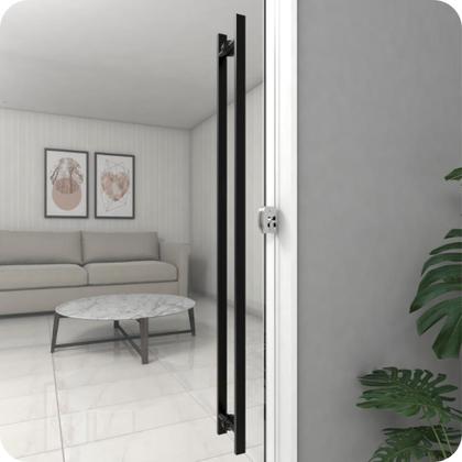 Imagem de Puxador De Porta Preto Inox Vidro Pivotante 120cm M.S