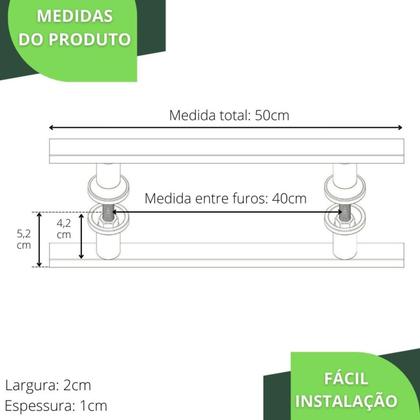 Imagem de Puxador Duplo Para Porta De Madeira Inox Preto Branco 50cm