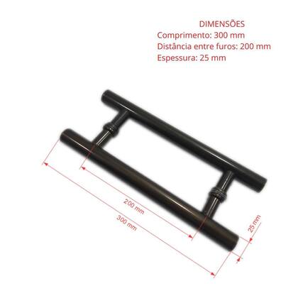 Imagem de Puxador H duplo 30x20cm tubular redondo para porta de vidro e portão - Bronze