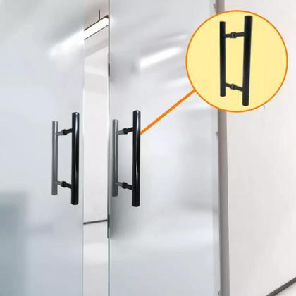 Imagem de Puxador H Tubular Duplo Porta Madeira Vidro 40Cm Preto