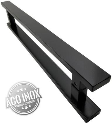 Imagem de Puxador Inox Duplo Para Porta - Barra Chata Preto - 60 Cm