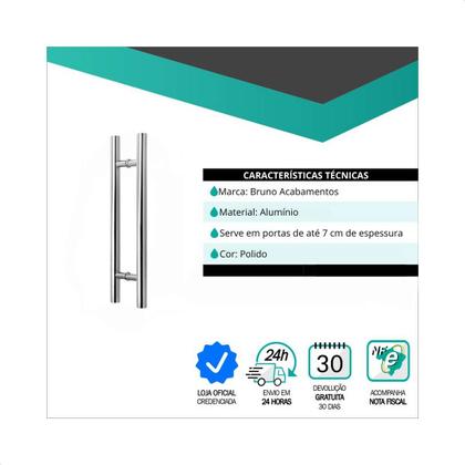 Imagem de Puxador para Porta Alumínio Tubular polido 50 cm