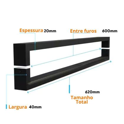 Imagem de Puxador Porta Duplo Alça 600 Mm Inox Preto Fosco 40X20 60 Cm