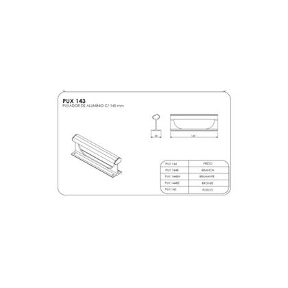 Imagem de Puxador Porta Portao Aluminio Madeira Buzio Preto PUX-144 140mm Alumifix