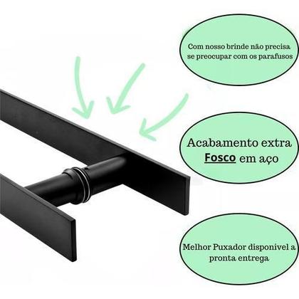 Imagem de Puxador Preto Porta Madeira Aço Inox - 80Cm Barra Chata Reto