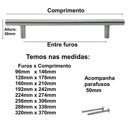 Imagem de Puxadores Haste Alumínio Acetinado Frisos 160mm 04 Peças