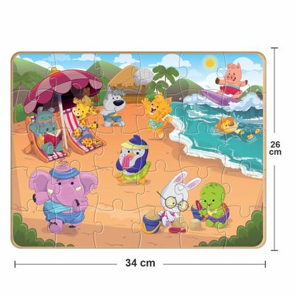 Imagem de Puzzle Quebra Cabeça Infantil Bichos Em Férias De Madeira 30 Peças Grandes Nig Brinquedos