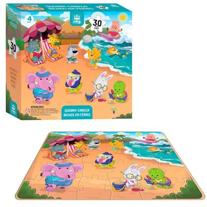 Imagem de Puzzle Quebra Cabeça Infantil Bichos Em Férias De Madeira 30 Peças Grandes Nig Brinquedos