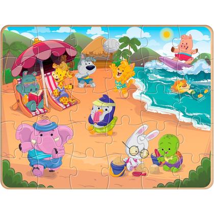 Imagem de Puzzle Quebra Cabeça Infantil Bichos Em Férias De Madeira 30 Peças Grandes Nig Brinquedos