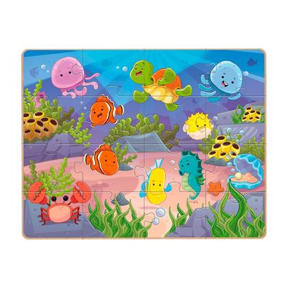 Imagem de Puzzle Quebra Cabeça Infantil Gigante Peixes Visita Ao Aquário Em Madeira 16 Peças Grandes Nig Brinquedos