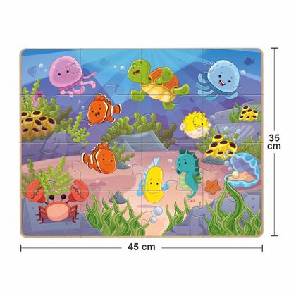 Imagem de Puzzle Quebra Cabeça Infantil Gigante Peixes Visita Ao Aquário Em Madeira 16 Peças Grandes Nig Brinquedos