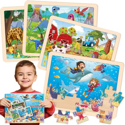 Imagem de Puzzles Duchong Wooden Animals, 24 peças, crianças de 2 a 6 anos, pacote com 4