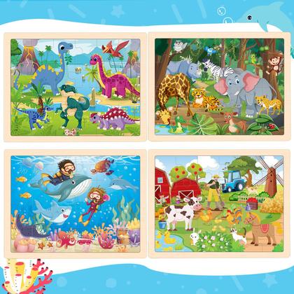 Imagem de Puzzles Duchong Wooden Animals, 24 peças, crianças de 2 a 6 anos, pacote com 4