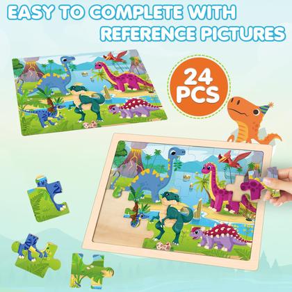 Imagem de Puzzles Duchong Wooden Animals, 24 peças, crianças de 2 a 6 anos, pacote com 4