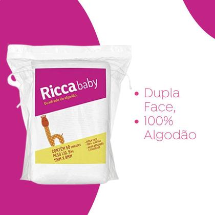 Imagem de Quadrado de algodão Baby 50 Unidades Dupla Face Absorção e Suavidade Infantil Ricca