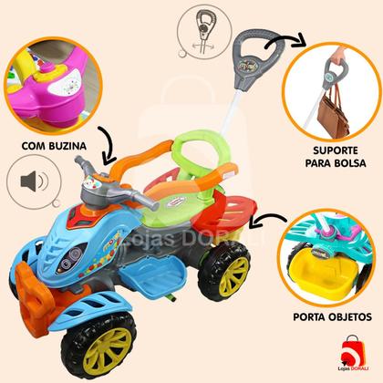 Imagem de Quadriciclo Carrinho Motoca Passeio Infantil Criança 2 X 1 Passeio Pedal Haste