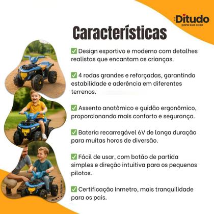 Imagem de Quadriciclo Eletrico Infantil 6V Bateria Recarregavel Criança 3 Anos Tracao Estabilidade Diversão Me